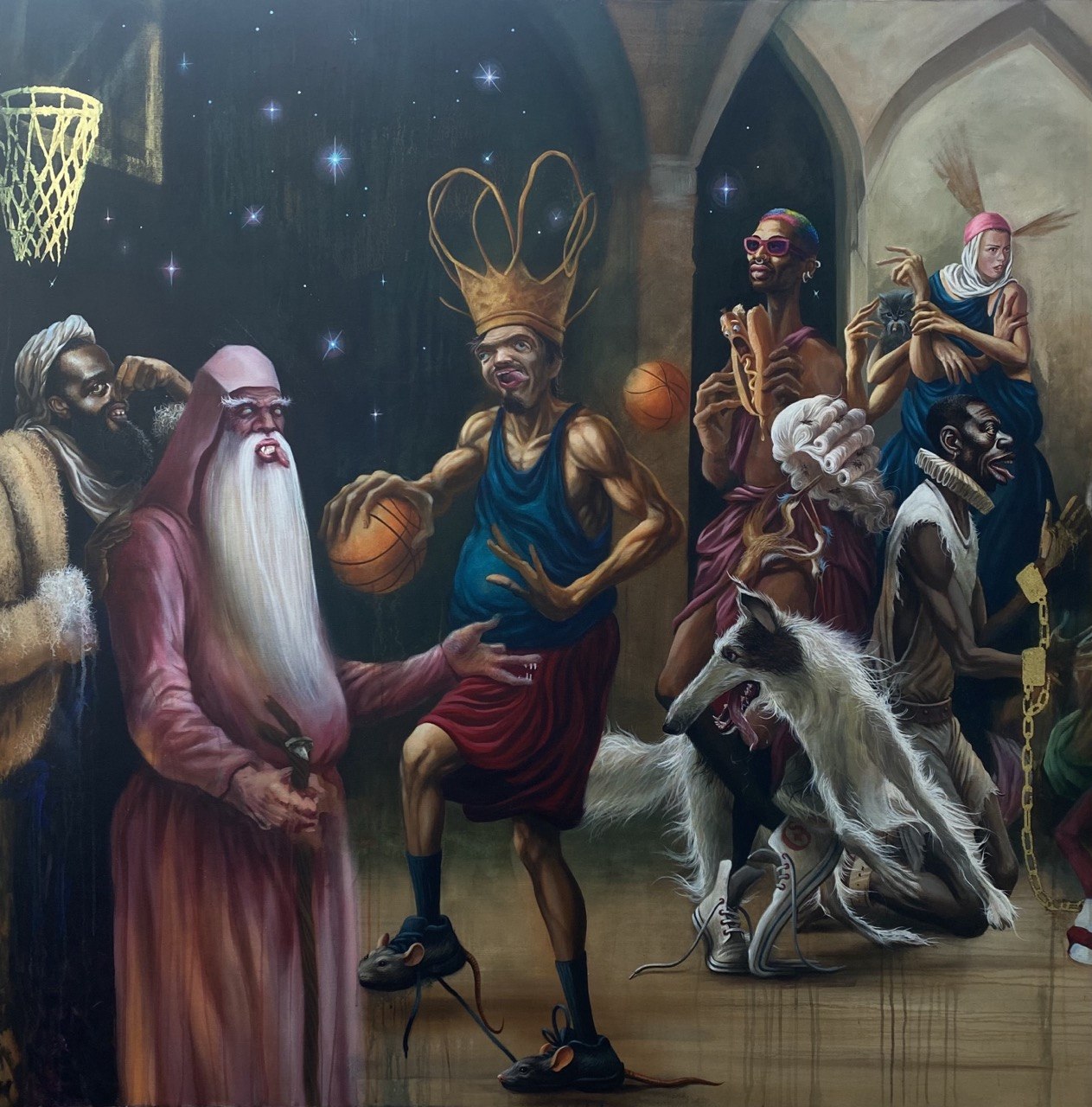 Jester King with a Basketball — Evgeniy Lapchenko, 2024 — Original · Oil on canvas
